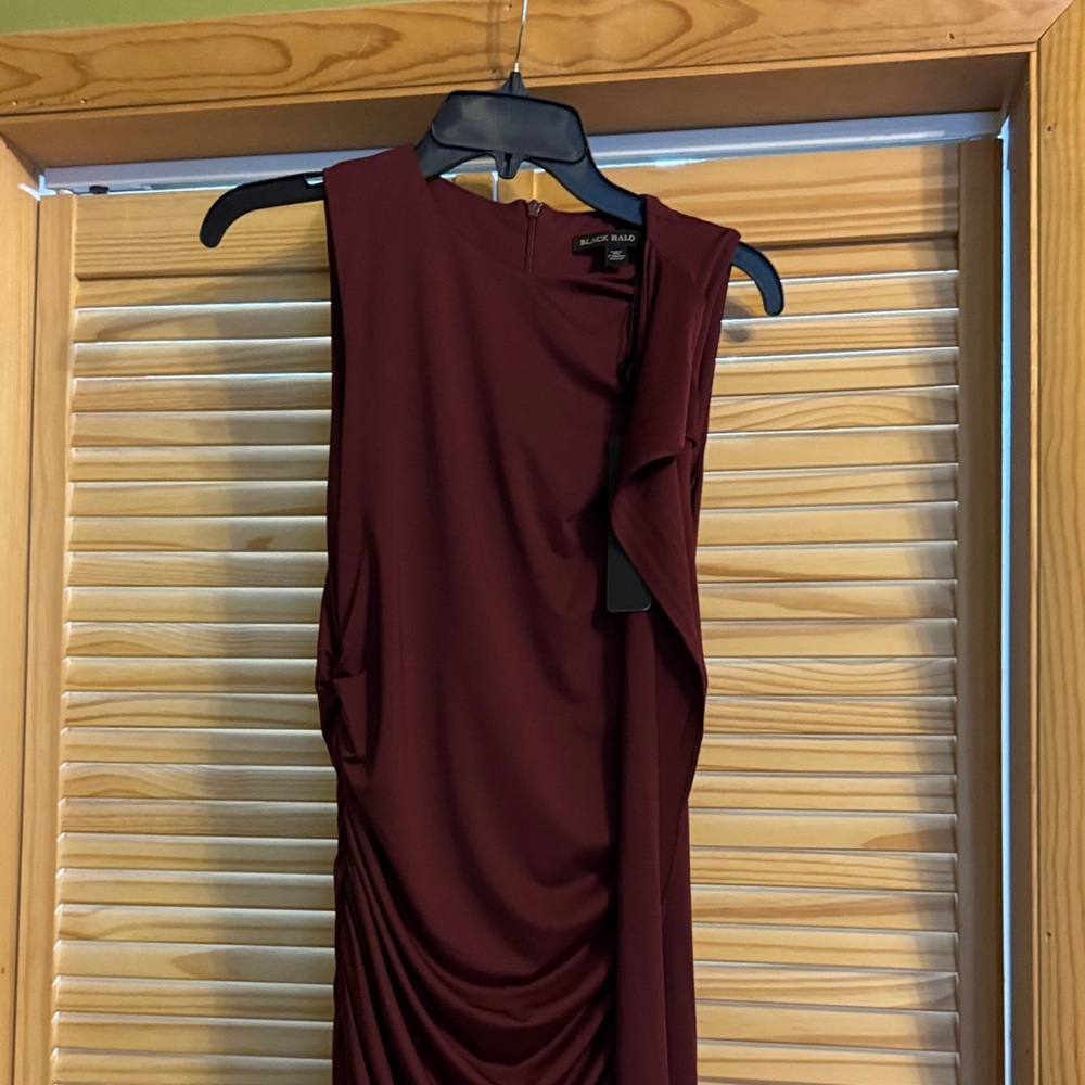 Black Halo Asymmetrical Dress in Deep Burgundy